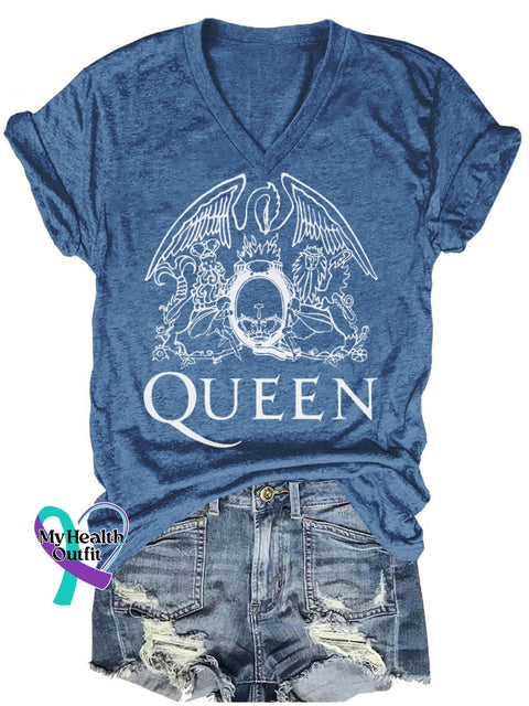 Band Rock Music Queen Art Print Casual T-Shirt Navy Blue / S