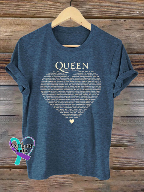 Band Rock Music Queen Bohemian Rhapsody Lyrics Art Design Print T-Shirt Navy Blue / S