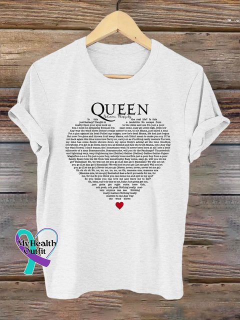 Band Rock Music Queen Bohemian Rhapsody Lyrics Art Design Print T-Shirt White / S