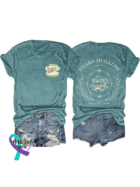 Band Rock Music Stars Hollow Art Design Print T-Shirt Blue Green / S