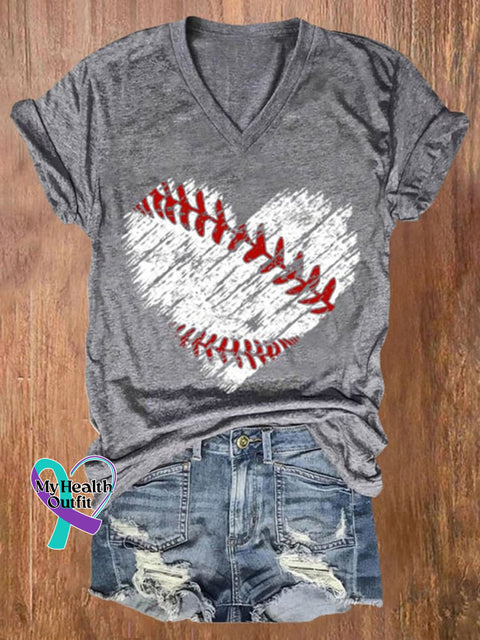 Baseball Art Print Casual T-Shirt Grey / S