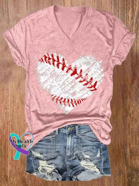 Baseball Art Print Casual T-Shirt Pink / S