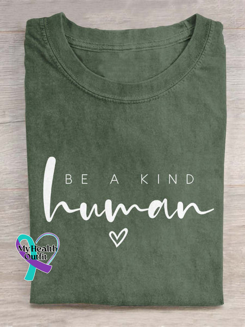 Be A Kind Human Art Print Casual T-Shirt Green / S