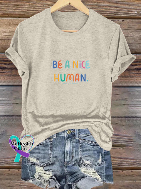 Be A Nice Human Casual Round Neck Short Sleeve Beige / S