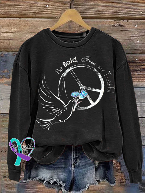 Be Bold Free and Truthful Peace Sign Flower Casual Sweatshirt Black / S