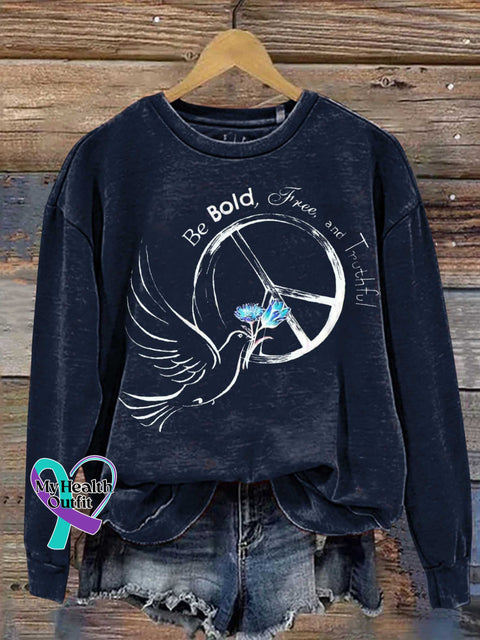 Be Bold Free and Truthful Peace Sign Flower Casual Sweatshirt Blue / S