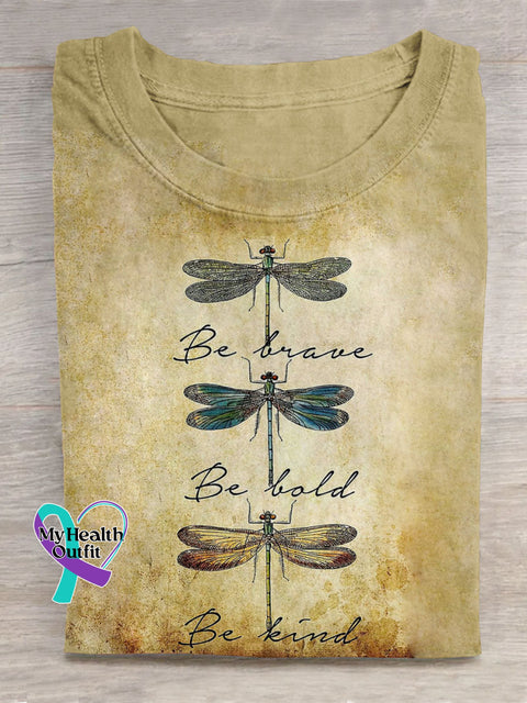 Be Brave Be Bold Be Kind Art Print Casual Cotton T-shirt Khaki / S