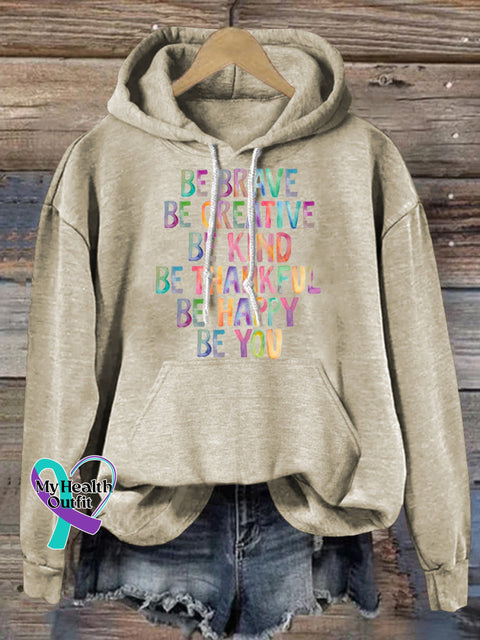 Be Brave Be Creativity Print Casual Hoodie Beige / S