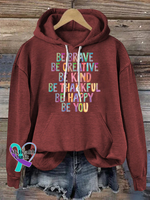 Be Brave Be Creativity Print Casual Hoodie Brown / S