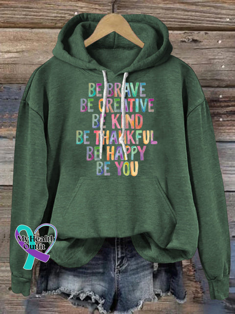 Be Brave Be Creativity Print Casual Hoodie Green / S