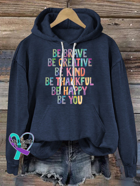 Be Brave Be Creativity Print Casual Hoodie NavyBlue / S
