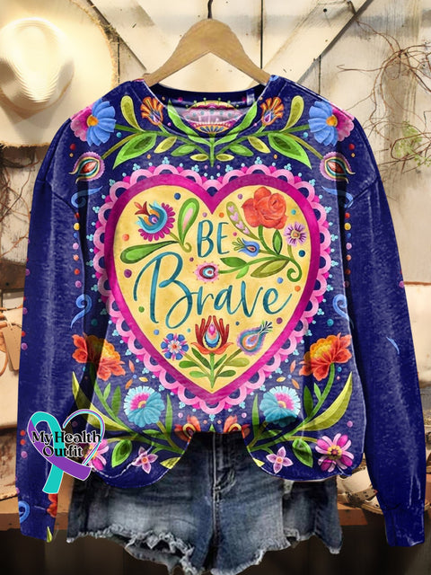 Be Brave Floral Heart Art Print Casual Sweatshirt Multicolor / S