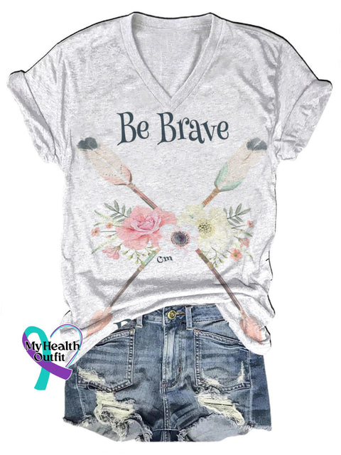 Be Brave Be Kind Printed Casual V-Neck Short Sleeve T-Shirt Multicolor / S
