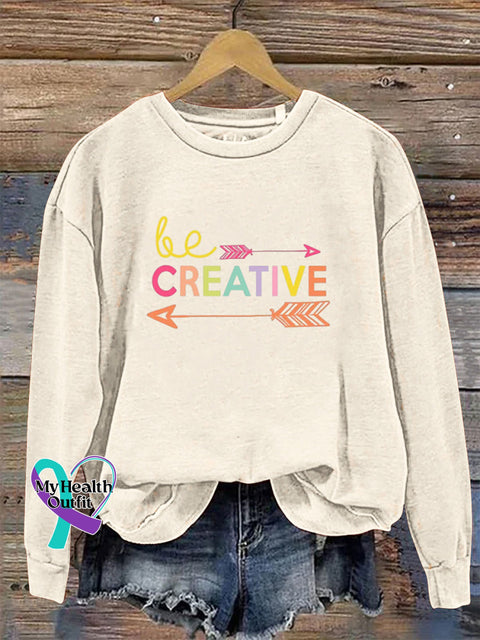 Be Creative Crew Neck Long Sleeve Sweatshirt Beige / S