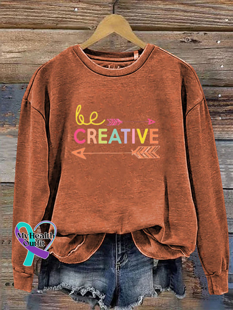Be Creative Crew Neck Long Sleeve Sweatshirt Orange / S