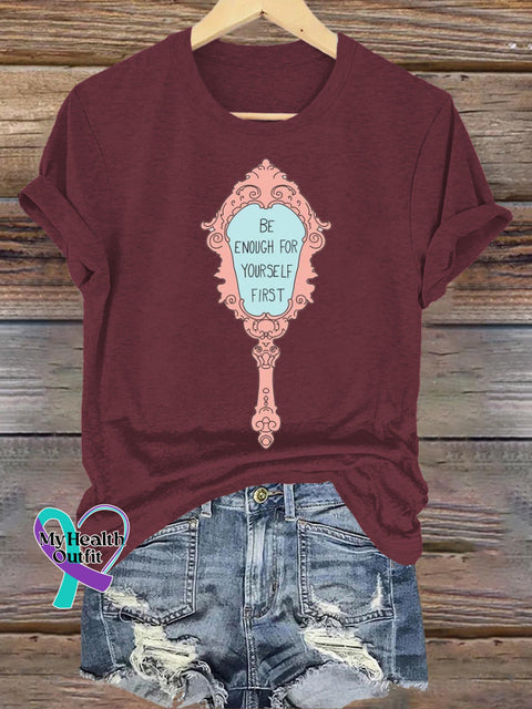 Be Enough To Yourself First Printed Casual Crew Neck Short Sleeve T-Shirt Brown / S