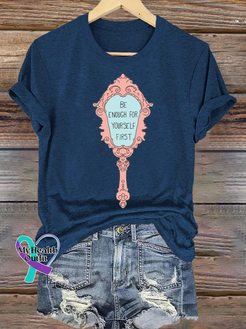 Be Enough To Yourself First Printed Casual Crew Neck Short Sleeve T-Shirt NavyBlue / S