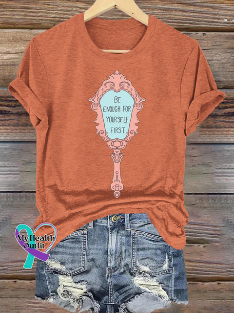Be Enough To Yourself First Printed Casual Crew Neck Short Sleeve T-Shirt Orange / S
