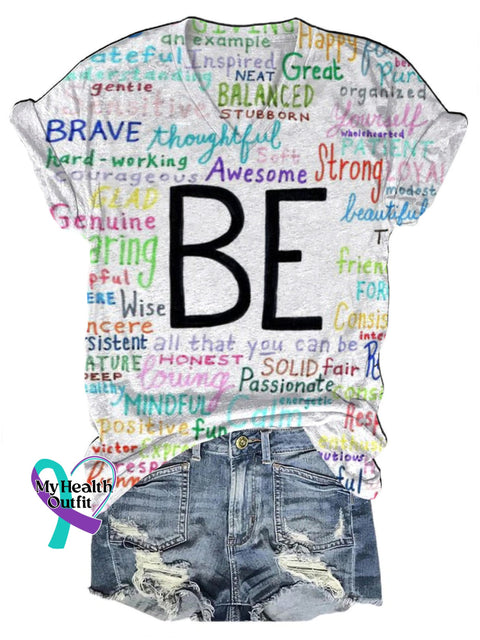 Be Everything Printed Casual V-Neck Short Sleeve T-Shirt Multicolor / S