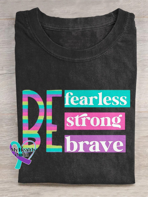 ’Be Fearless Strong Brave’ Positive Encouragement Slogan Printed T-Shirt Black / S