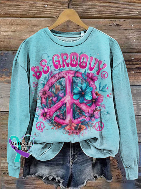 BE GROOVY Peace Sign Floral Sweashirt Multicolor / S