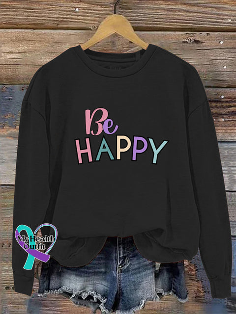 Be Happy Crew Neck Long Sleeve Sweatshirt Black / S