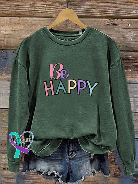 Be Happy Crew Neck Long Sleeve Sweatshirt Green / S