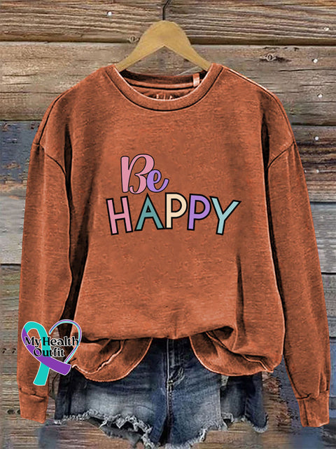Be Happy Crew Neck Long Sleeve Sweatshirt Orange / S