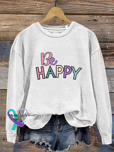 Be Happy Crew Neck Long Sleeve Sweatshirt White / S