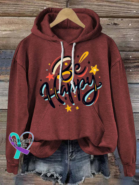 Be Happy Hooded Long-Sleeved Casual Sweatshirt Claret / S