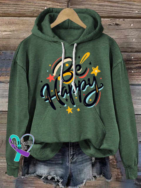 Be Happy Hooded Long-Sleeved Casual Sweatshirt Green / S