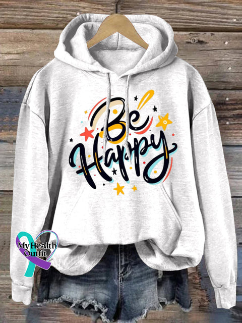 Be Happy Hooded Long-Sleeved Casual Sweatshirt White / S