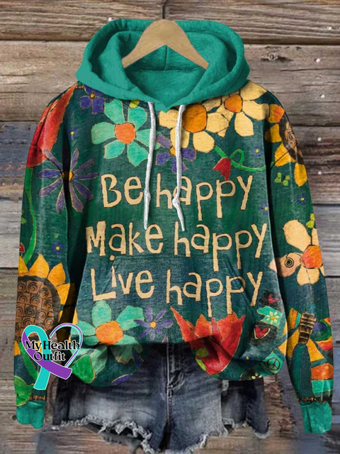 Be Happy Make Live Floral Casual Hoodie Sweatshirt Multicolor / S