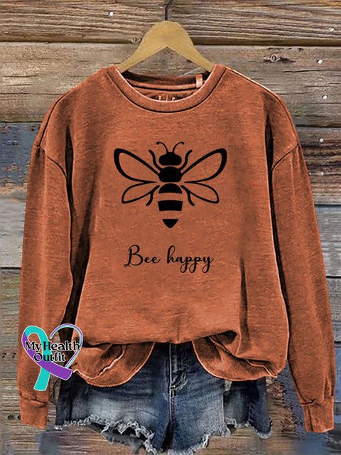 Be Happy Round Neck Long Sleeve Casual Sweatshirt Orange / S