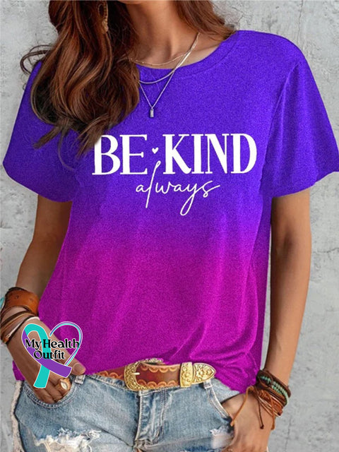 Be Kind Always Art Print Casual T-Shirt Purple / S