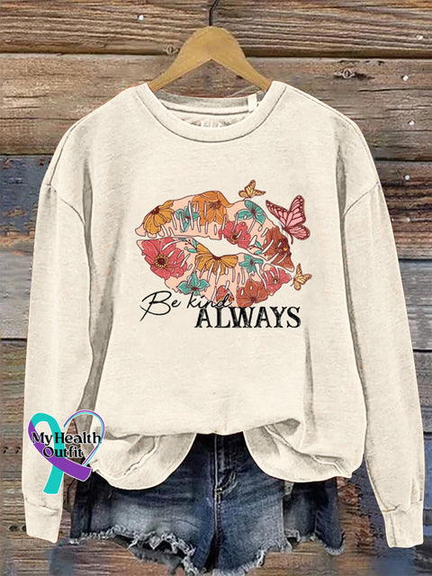 Be Kind Always Collar Long Sleeve Casual Sweatshirt Beige / S