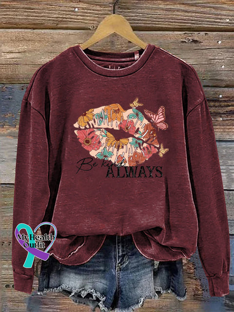 Be Kind Always Collar Long Sleeve Casual Sweatshirt Claret / S