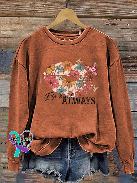 Be Kind Always Collar Long Sleeve Casual Sweatshirt Orange / S