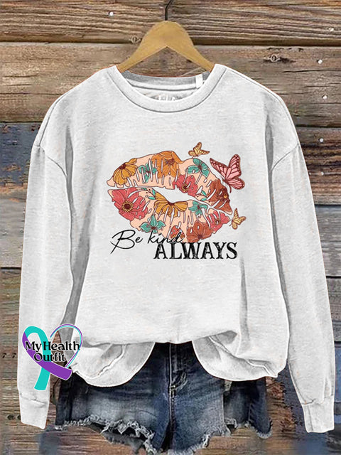 Be Kind Always Collar Long Sleeve Casual Sweatshirt White / S