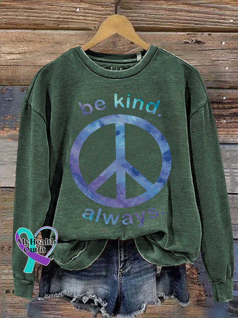 Be Kind Always. Peace Sign Casual Sweatshirt Green / S