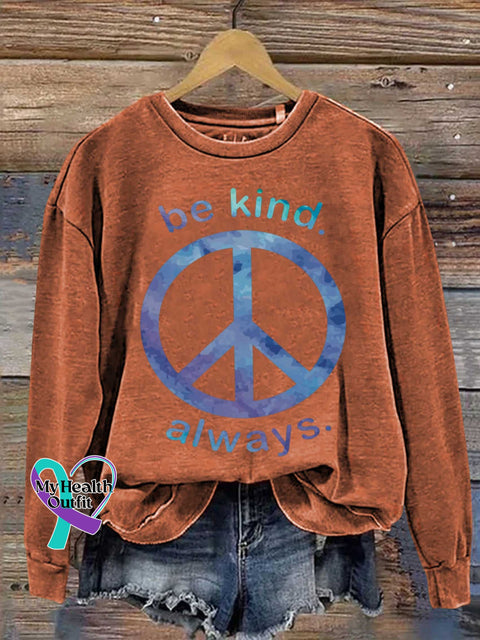 Be Kind Always. Peace Sign Casual Sweatshirt Orange / S