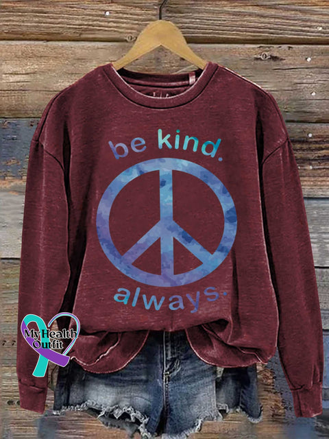 Be Kind Always. Peace Sign Casual Sweatshirt Red / S