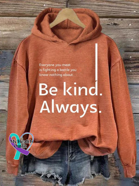 Be Kind Always Suicide Awareness Print Casual Hoodie Orange / S