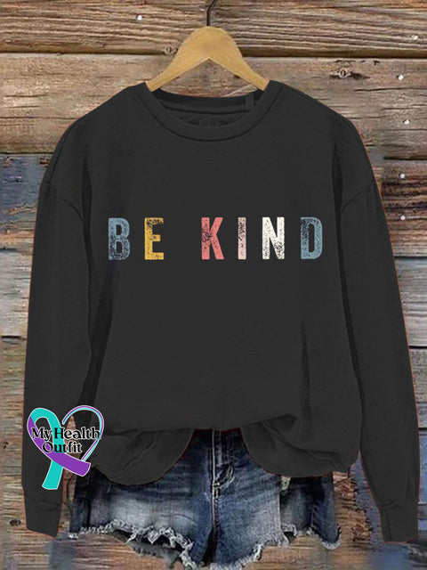 Be Kind Art Pattern Print Casual Sweatshirt Black / S