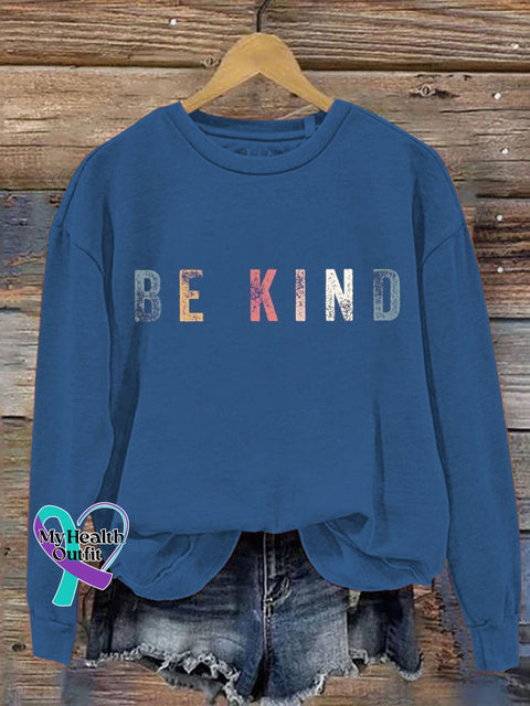 Be Kind Art Pattern Print Casual Sweatshirt Blue / S