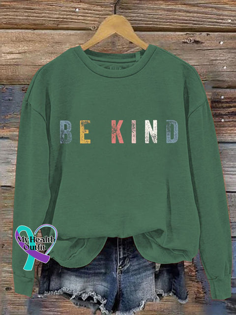 Be Kind Art Pattern Print Casual Sweatshirt Green / S