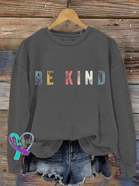Be Kind Art Pattern Print Casual Sweatshirt Grey / S