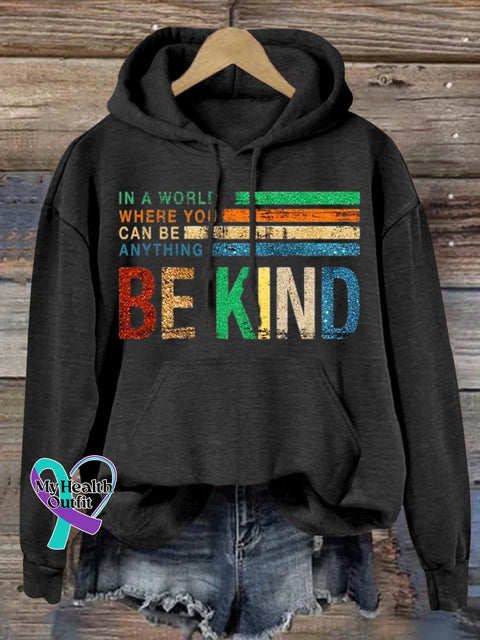 Be Kind Art Print Casual Hoodie Sweatshirt Black / S