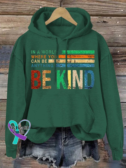 Be Kind Art Print Casual Hoodie Sweatshirt Green / S