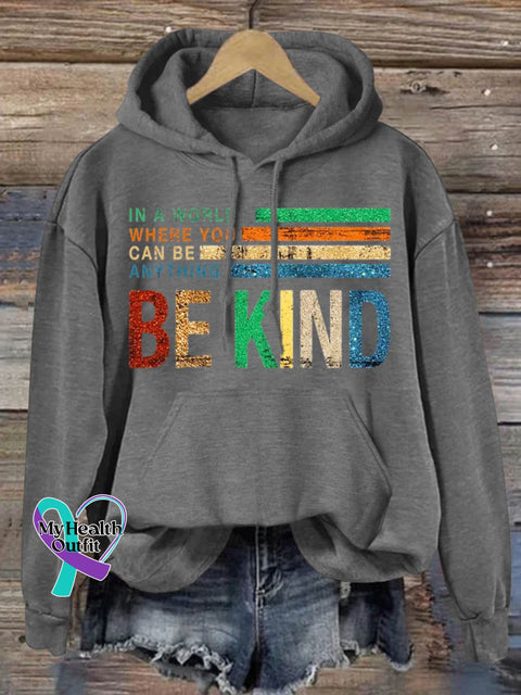 Be Kind Art Print Casual Hoodie Sweatshirt Grey / S
